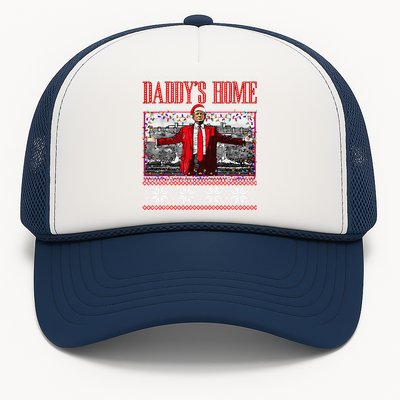 Funny DaddyS Home Trump Ugly Christmas Sweater Xmas Pajamas Trucker Hat