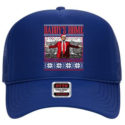 Funny DaddyS Home Trump Ugly Christmas Sweater Xmas Pajamas High Crown Mesh Back Trucker Hat