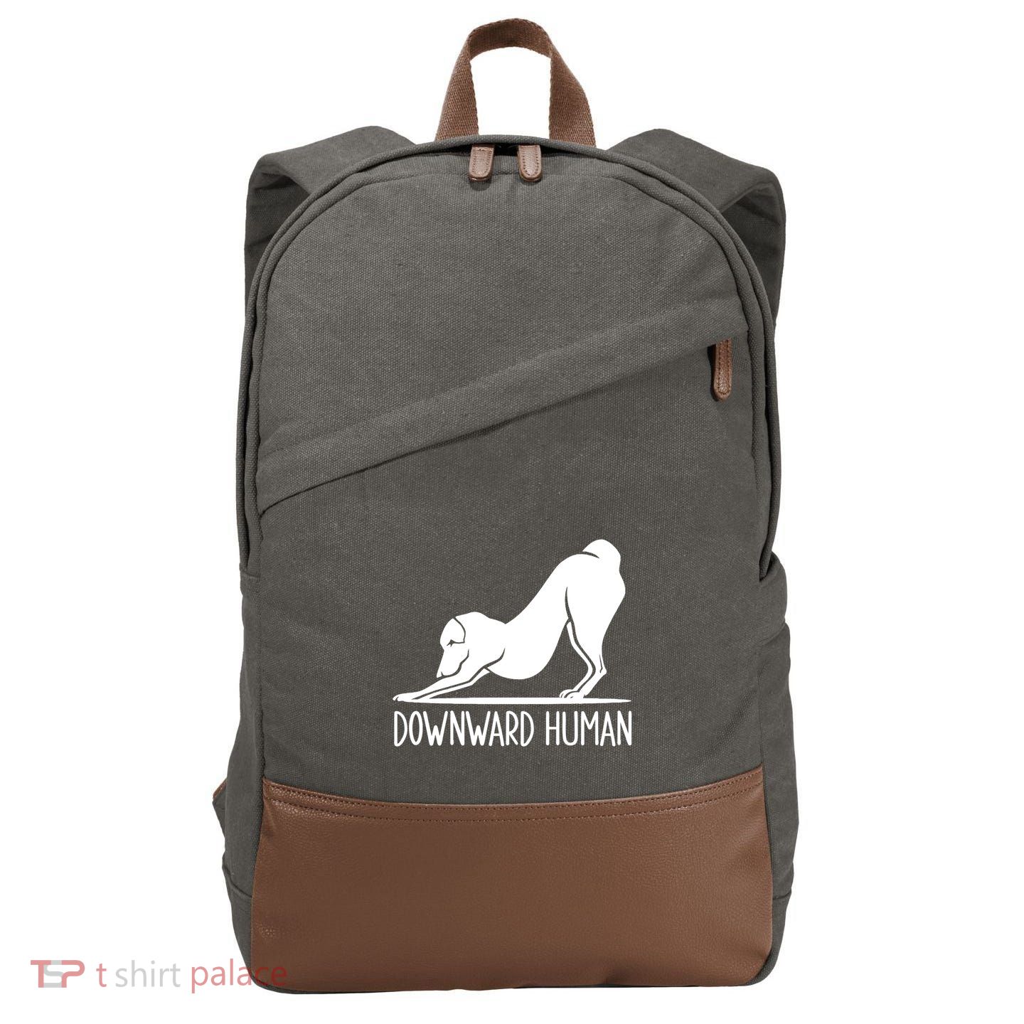 Funny Downward Hu Dog Yoga Design Cool Anime Print Cool Gift Cotton Canvas Backpack
