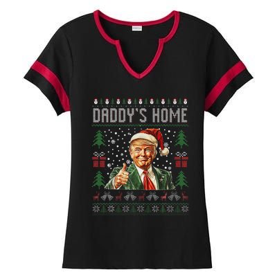 Funny DaddyS Home Trump Ugly Christmas Sweater Xmas Pajamas Ladies Halftime Notch Neck Tee