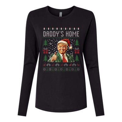 Funny DaddyS Home Trump Ugly Christmas Sweater Xmas Pajamas Womens Cotton Relaxed Long Sleeve T-Shirt