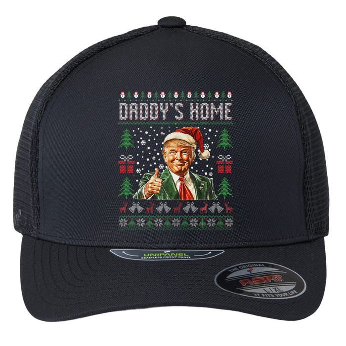 Funny DaddyS Home Trump Ugly Christmas Sweater Xmas Pajamas Flexfit Unipanel Trucker Cap