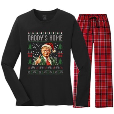 Funny DaddyS Home Trump Ugly Christmas Sweater Xmas Pajamas Women's Long Sleeve Flannel Pajama Set 