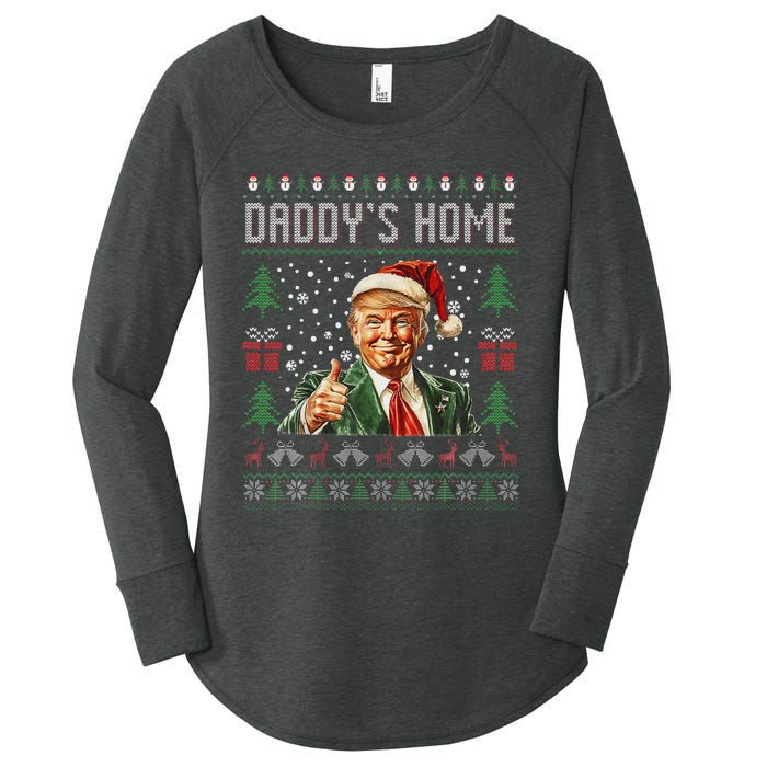 Funny DaddyS Home Trump Ugly Christmas Sweater Xmas Pajamas Women's Perfect Tri Tunic Long Sleeve Shirt