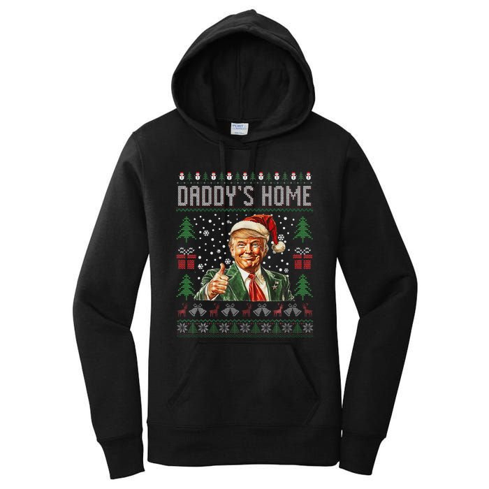 Funny DaddyS Home Trump Ugly Christmas Sweater Xmas Pajamas Women's Pullover Hoodie