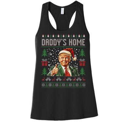 Funny DaddyS Home Trump Ugly Christmas Sweater Xmas Pajamas Women's Racerback Tank