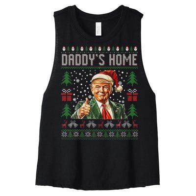 Funny DaddyS Home Trump Ugly Christmas Sweater Xmas Pajamas Women's Racerback Cropped Tank