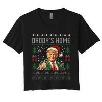 Funny DaddyS Home Trump Ugly Christmas Sweater Xmas Pajamas Women's Crop Top Tee