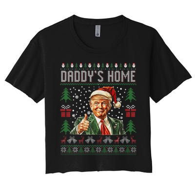 Funny DaddyS Home Trump Ugly Christmas Sweater Xmas Pajamas Women's Crop Top Tee