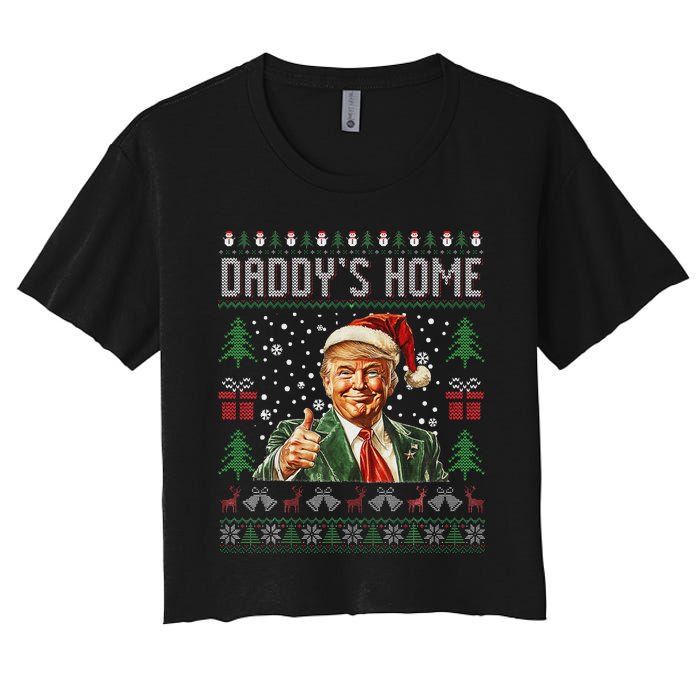 Funny DaddyS Home Trump Ugly Christmas Sweater Xmas Pajamas Women's Crop Top Tee