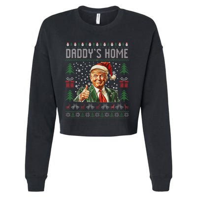 Funny DaddyS Home Trump Ugly Christmas Sweater Xmas Pajamas Cropped Pullover Crew