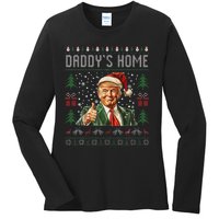 Funny DaddyS Home Trump Ugly Christmas Sweater Xmas Pajamas Ladies Long Sleeve Shirt