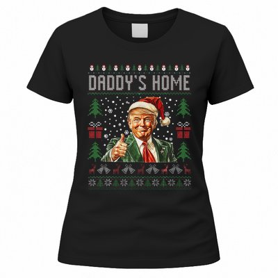 Funny DaddyS Home Trump Ugly Christmas Sweater Xmas Pajamas Women's T-Shirt