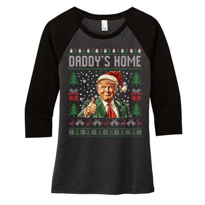 Funny DaddyS Home Trump Ugly Christmas Sweater Xmas Pajamas Women's Tri-Blend 3/4-Sleeve Raglan Shirt