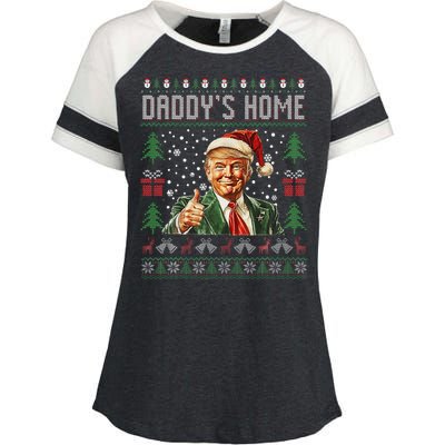 Funny DaddyS Home Trump Ugly Christmas Sweater Xmas Pajamas Enza Ladies Jersey Colorblock Tee