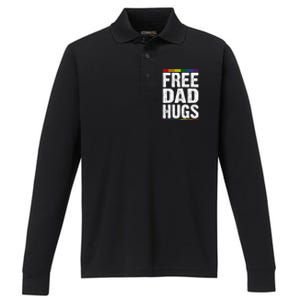 Free Dad Hugs Lgbt Supports Happy Pride Month Performance Long Sleeve Polo