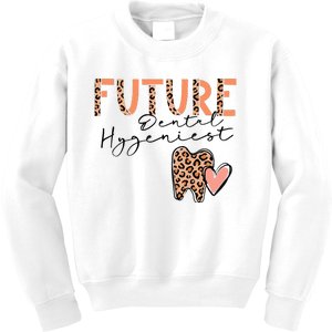 Future Dental Hygienist Cute Leopard Print Heart Design Kids Sweatshirt