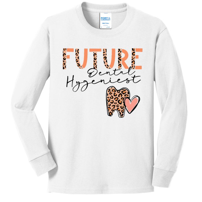 Future Dental Hygienist Cute Leopard Print Heart Design Kids Long Sleeve Shirt