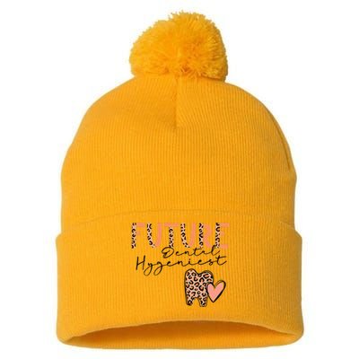 Future Dental Hygienist Cute Leopard Print Heart Design Pom Pom 12in Knit Beanie