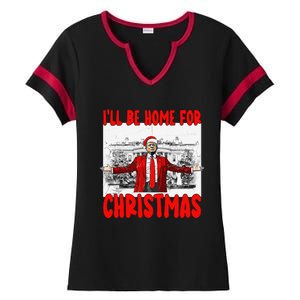 Funny DaddyS Home Trump I’Ll Be Home For Christmas 2024 Ladies Halftime Notch Neck Tee