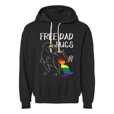 Free Dad Hugs LGBT Pride Dad Dinosaur Rex Proud Ally Garment-Dyed Fleece Hoodie