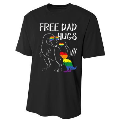 Free Dad Hugs LGBT Pride Dad Dinosaur Rex Proud Ally Performance Sprint T-Shirt