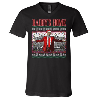 Funny DaddyS Home Trump Ugly Christmas Sweater Xmas Pajamas V-Neck T-Shirt