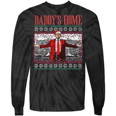 Funny DaddyS Home Trump Ugly Christmas Sweater Xmas Pajamas Tie-Dye Long Sleeve Shirt