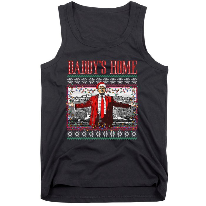 Funny DaddyS Home Trump Ugly Christmas Sweater Xmas Pajamas Tank Top