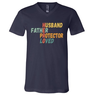 Father's Day Husband Father Protector Hero Loved - Dad V-Neck T-Shirt