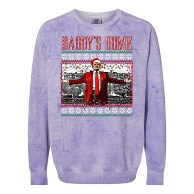 Funny DaddyS Home Trump Ugly Christmas Sweater Xmas Pajamas Colorblast Crewneck Sweatshirt