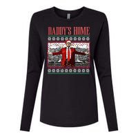 Funny DaddyS Home Trump Ugly Christmas Sweater Xmas Pajamas Womens Cotton Relaxed Long Sleeve T-Shirt