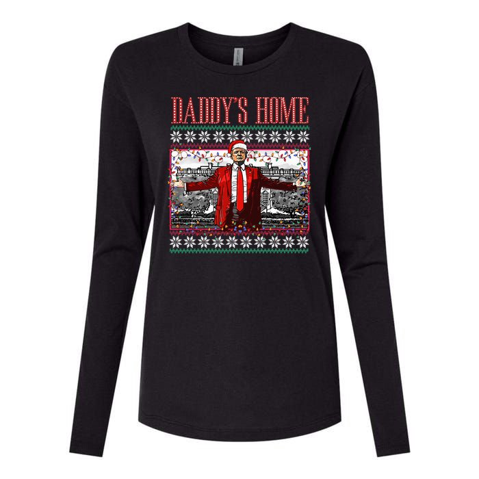 Funny DaddyS Home Trump Ugly Christmas Sweater Xmas Pajamas Womens Cotton Relaxed Long Sleeve T-Shirt