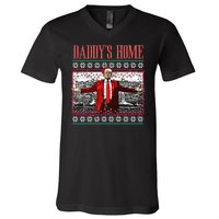 Funny DaddyS Home Trump Ugly Christmas Sweater Xmas Pajamas V-Neck T-Shirt