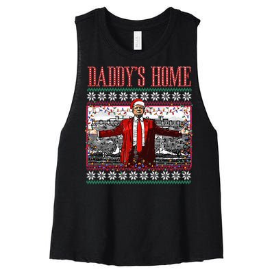 Funny DaddyS Home Trump Ugly Christmas Sweater Xmas Pajamas Women's Racerback Cropped Tank