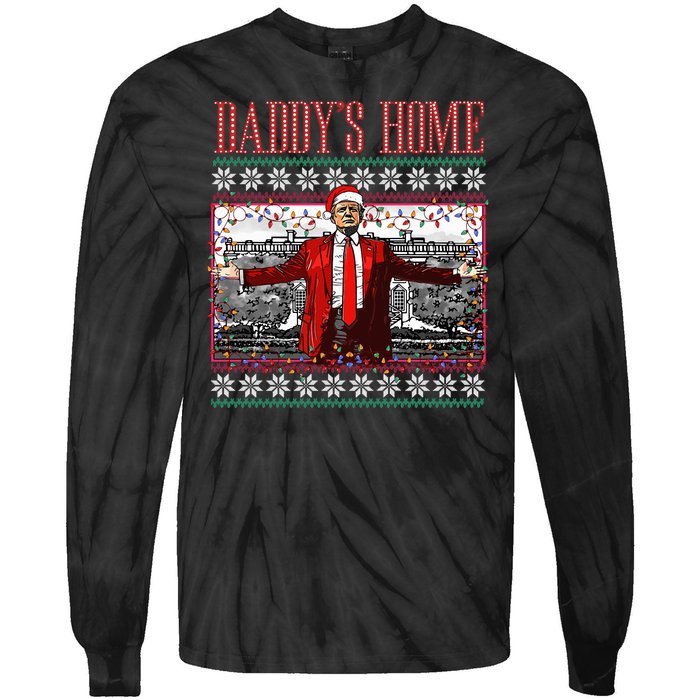 Funny DaddyS Home Trump Ugly Christmas Sweater Xmas Pajamas Tie-Dye Long Sleeve Shirt