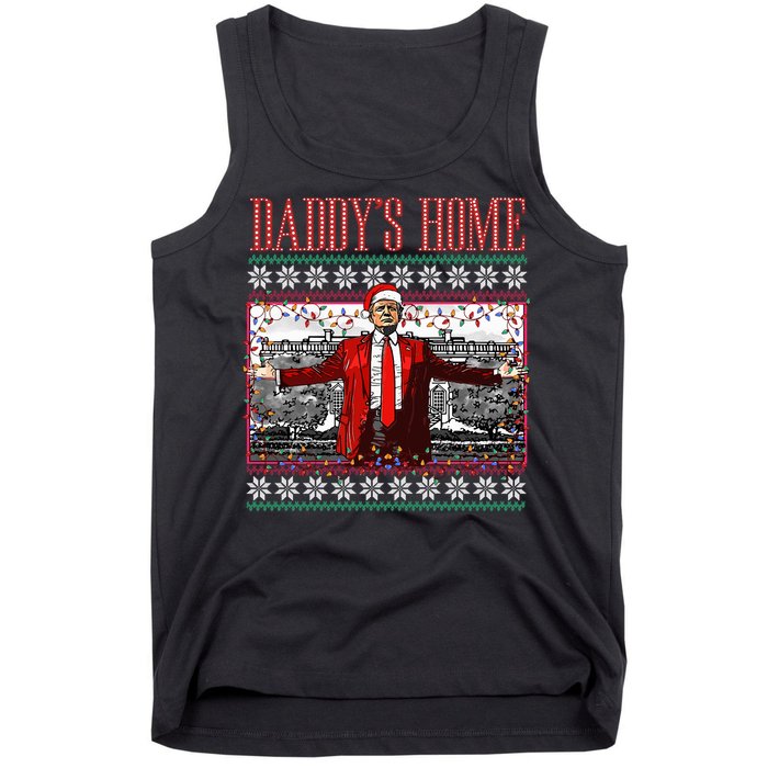 Funny DaddyS Home Trump Ugly Christmas Sweater Xmas Pajamas Tank Top