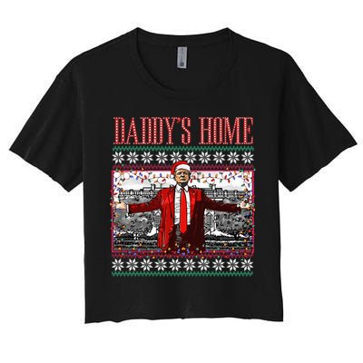 Funny DaddyS Home Trump Ugly Christmas Sweater Xmas Pajamas Women's Crop Top Tee