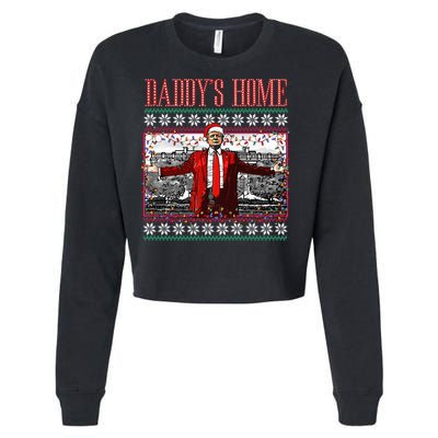 Funny DaddyS Home Trump Ugly Christmas Sweater Xmas Pajamas Cropped Pullover Crew