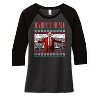 Funny DaddyS Home Trump Ugly Christmas Sweater Xmas Pajamas Women's Tri-Blend 3/4-Sleeve Raglan Shirt