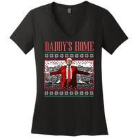 Funny DaddyS Home Trump Ugly Christmas Sweater Xmas Pajamas Women's V-Neck T-Shirt