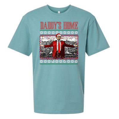 Funny DaddyS Home Trump Ugly Christmas Sweater Xmas Pajamas Sueded Cloud Jersey T-Shirt