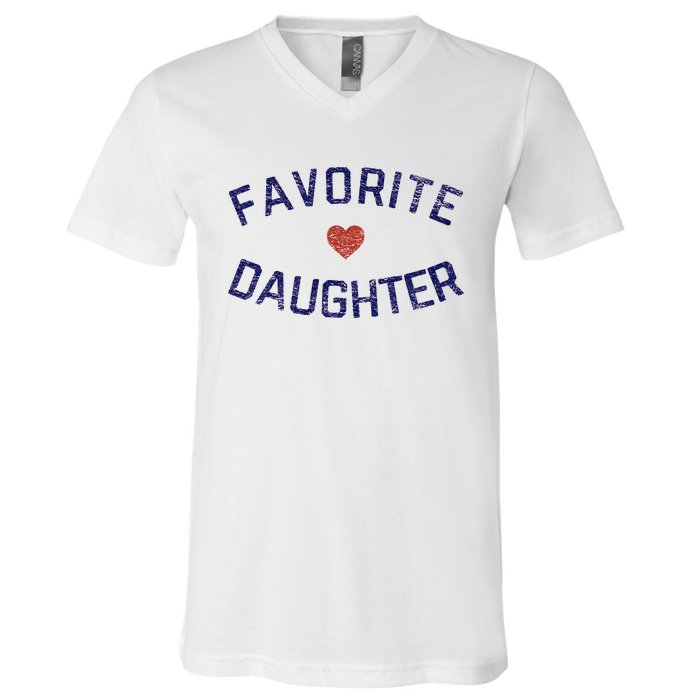 Favorite Daughter Heart Distressed Vintage Faded Classic V-Neck T-Shirt