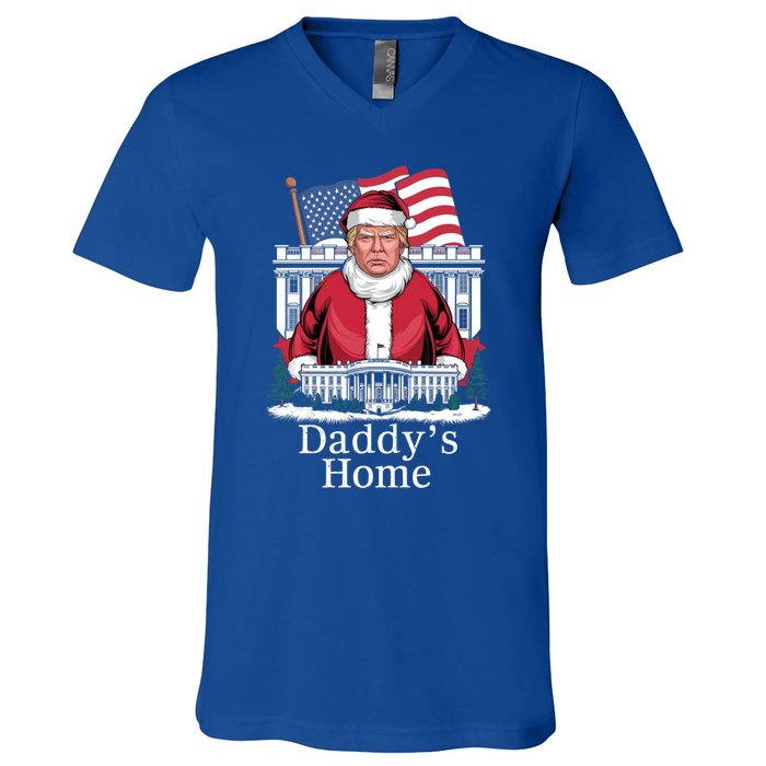 Funny DaddyS Home Trump Christmas 2024 Trump Santa 2024 Gift V-Neck T-Shirt