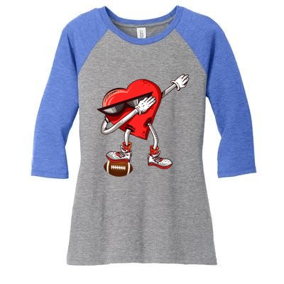 Funny Dabbing Heart Valentine's Day American Football Lover Gift Women's Tri-Blend 3/4-Sleeve Raglan Shirt