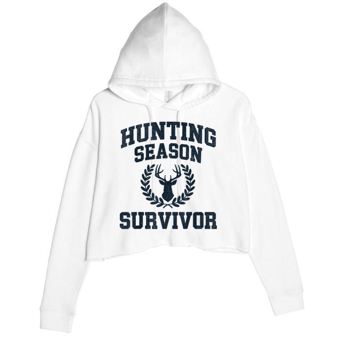 Funny Deer Hunting Season Survivor Vintage Crop Fleece Hoodie