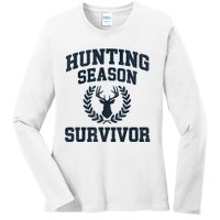 Funny Deer Hunting Season Survivor Vintage Ladies Long Sleeve Shirt