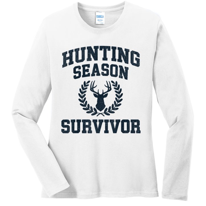 Funny Deer Hunting Season Survivor Vintage Ladies Long Sleeve Shirt