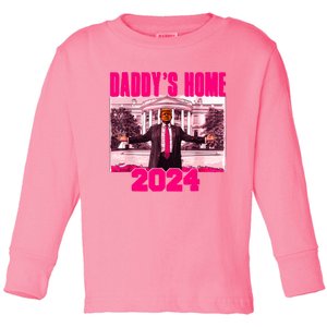 Funny DaddyS Home Trump Pink 2024 Take America Back 2024 Toddler Long Sleeve Shirt