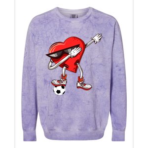 Funny Dabbing Heart Valentine's Day Football Soccer Lovers Gift Colorblast Crewneck Sweatshirt